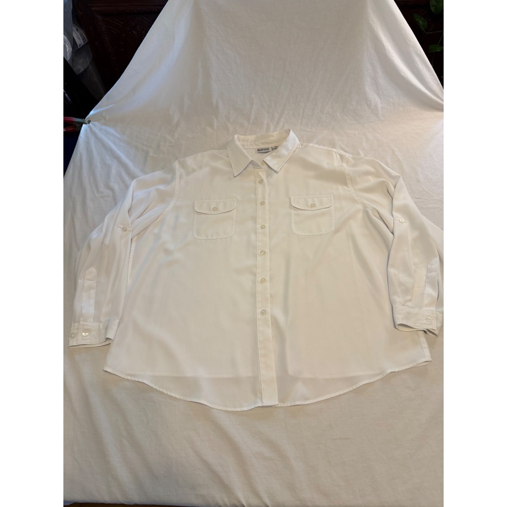 Apparenza Womens White Roll Tab Sleeve Button Down Shirt Size 24W Plus